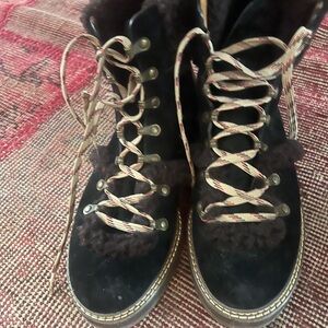 Chloe Black Lace Up Boots with Rugged Sole